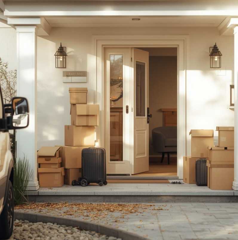 Move in move out cleaning service showing boxes and professional cleaning at a home entrance in Coral Springs FL