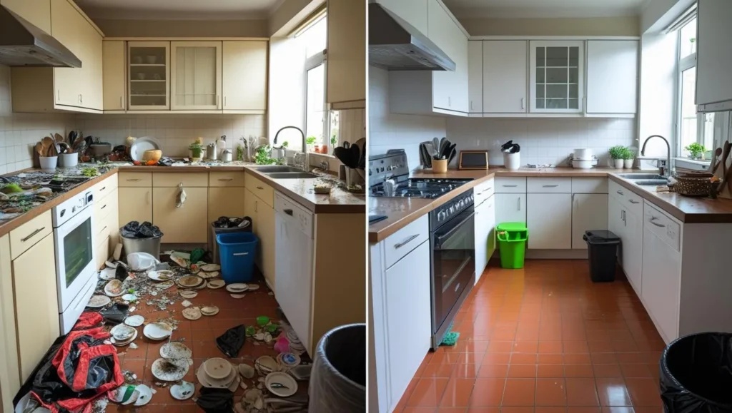 Before and after kitchen cleaning by City House Cleaners in Coral Springs FL