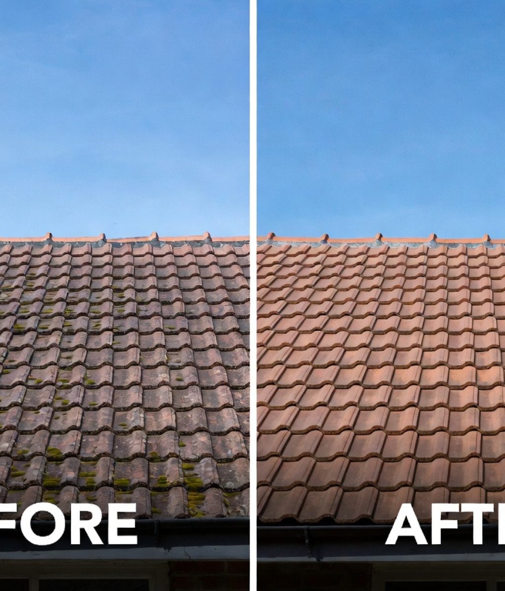 Before and After house cleaning Coral Springs FL - Moss covered roof vs professionally cleaned roof