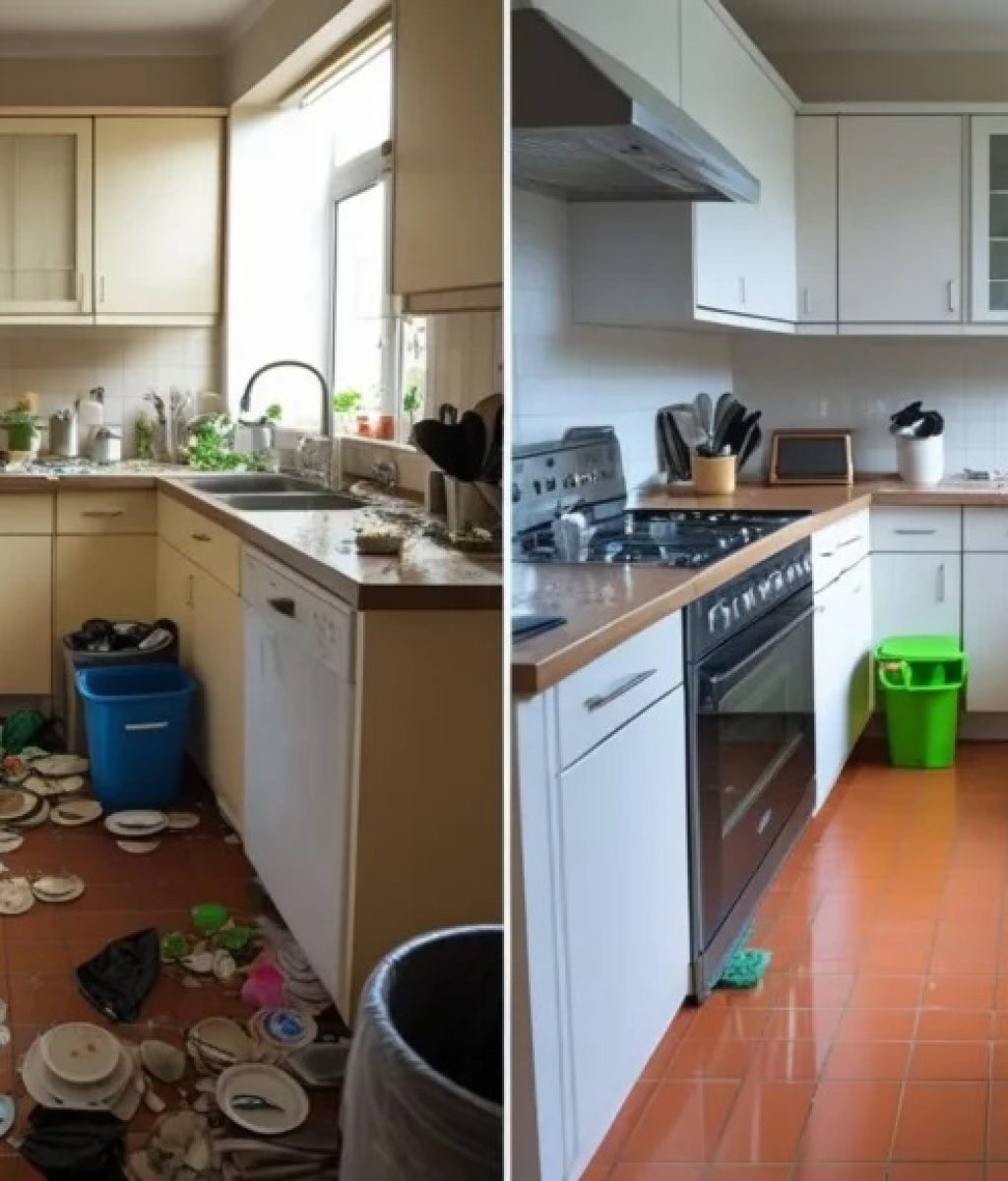 Before and after kitchen cleaning by City House Cleaners in Coral Springs FL